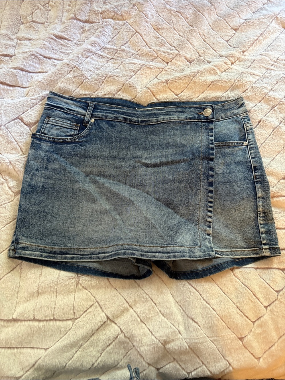 Denim Skort in Washed Blue - Women's Shorts Skort